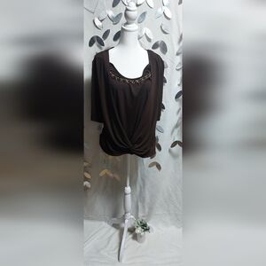 ALYX Brown short sleeve top with Gold accents. Size: XL